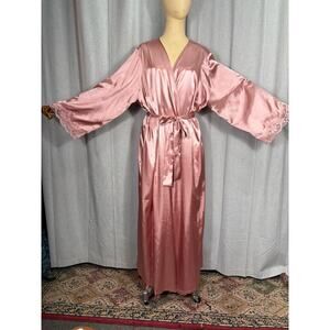 Plus Size Satin Gown and Robe Lingerie Set, Amoureuse, Sleeveless, Lace Trim  1X